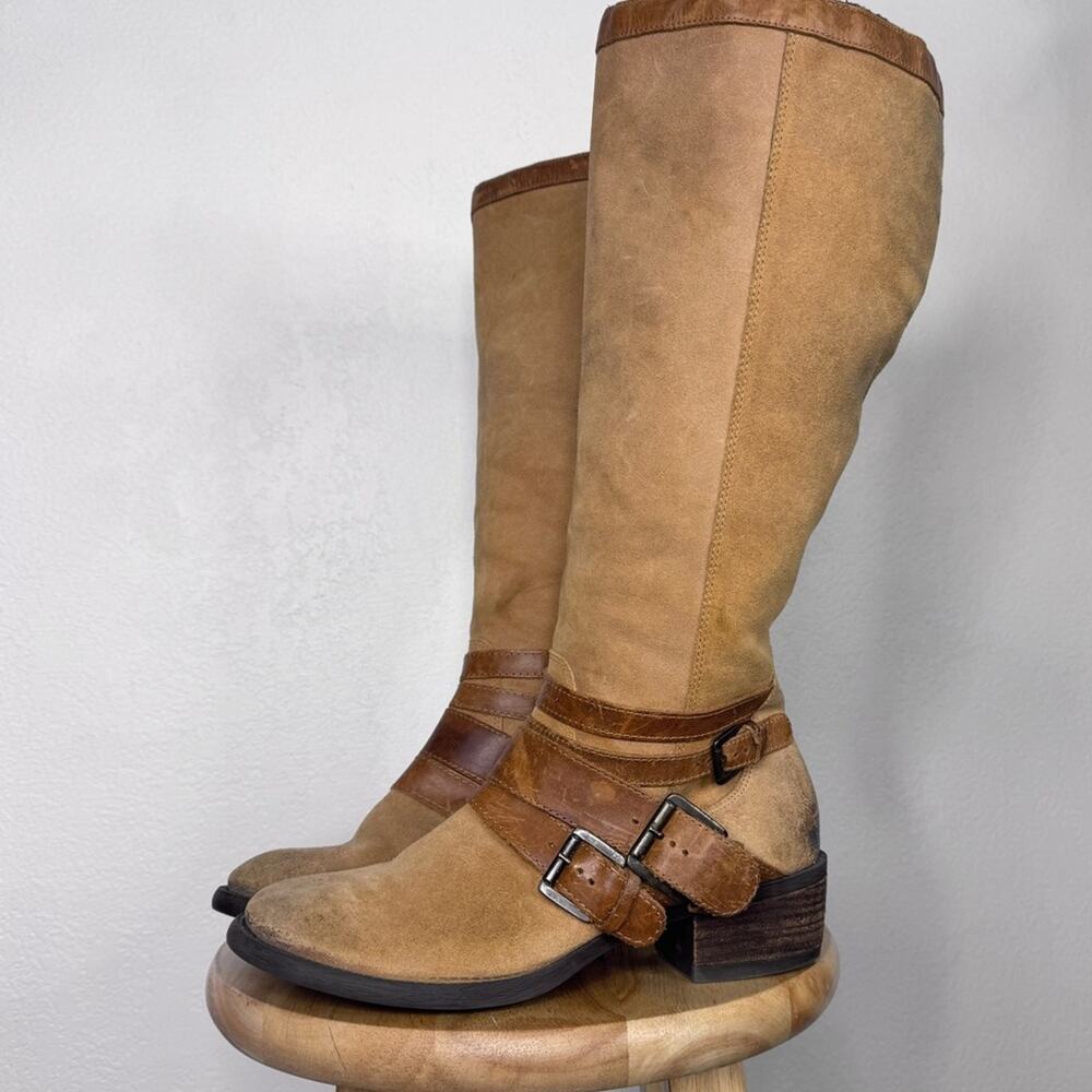 Marc Fisher Tan & Brown Leather Riding Boots 10W Wide Calf Western Equestrian